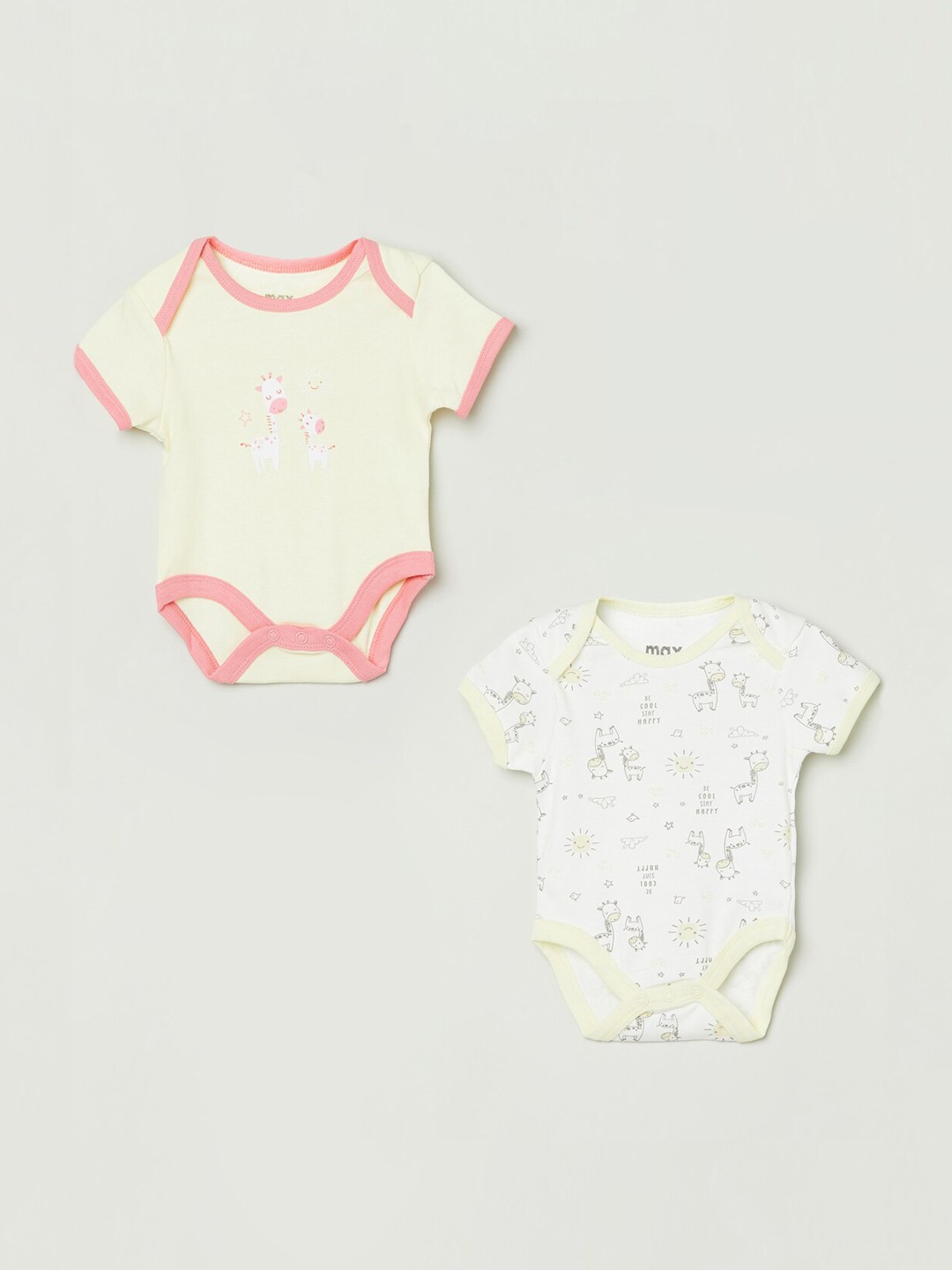 

max Girls Pack Of 2 Printed Pure Cotton Bodysuits, Yellow