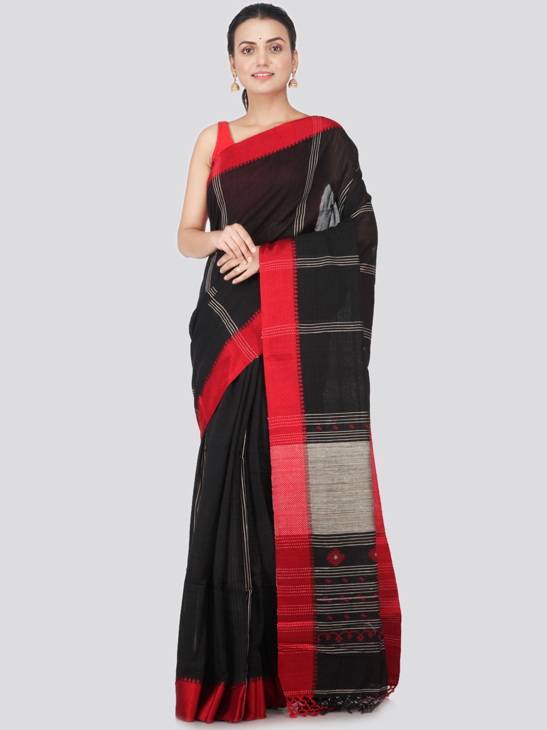 

PinkLoom Black Pure Cotton Woven Design Handloom Saree