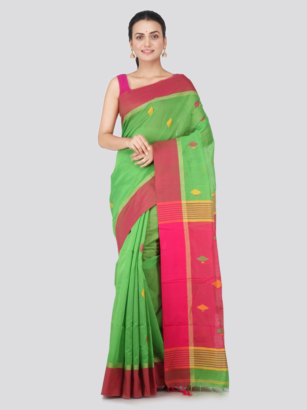 

PinkLoom Green & Yellow Cotton Silk Woven Design Sustainable Saree