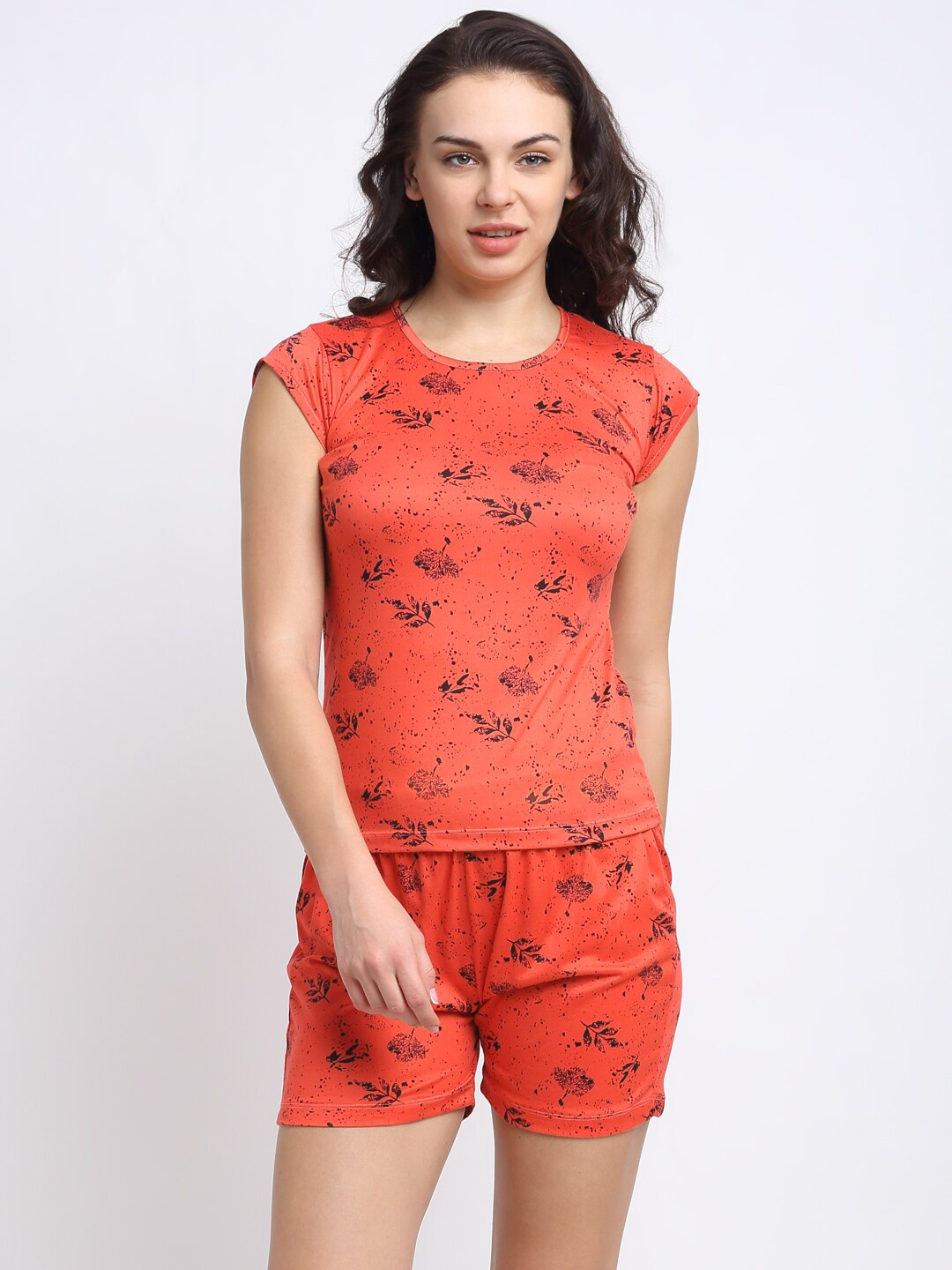 

NEUDIS Women Red & Black Floral Printed Night Suit