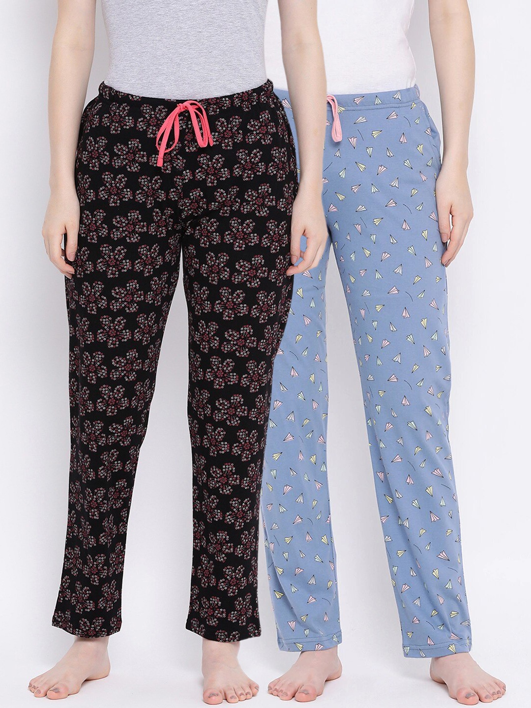 

Kanvin Women Pack Of 2 Printed Cotton Lounge Pants, Black