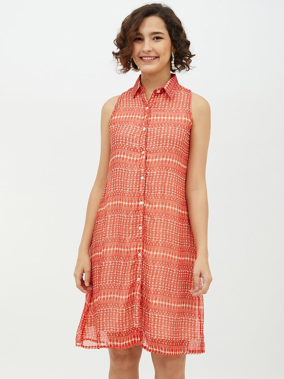 

StyleStone Women Orange & Beige Printed Shirt Dress