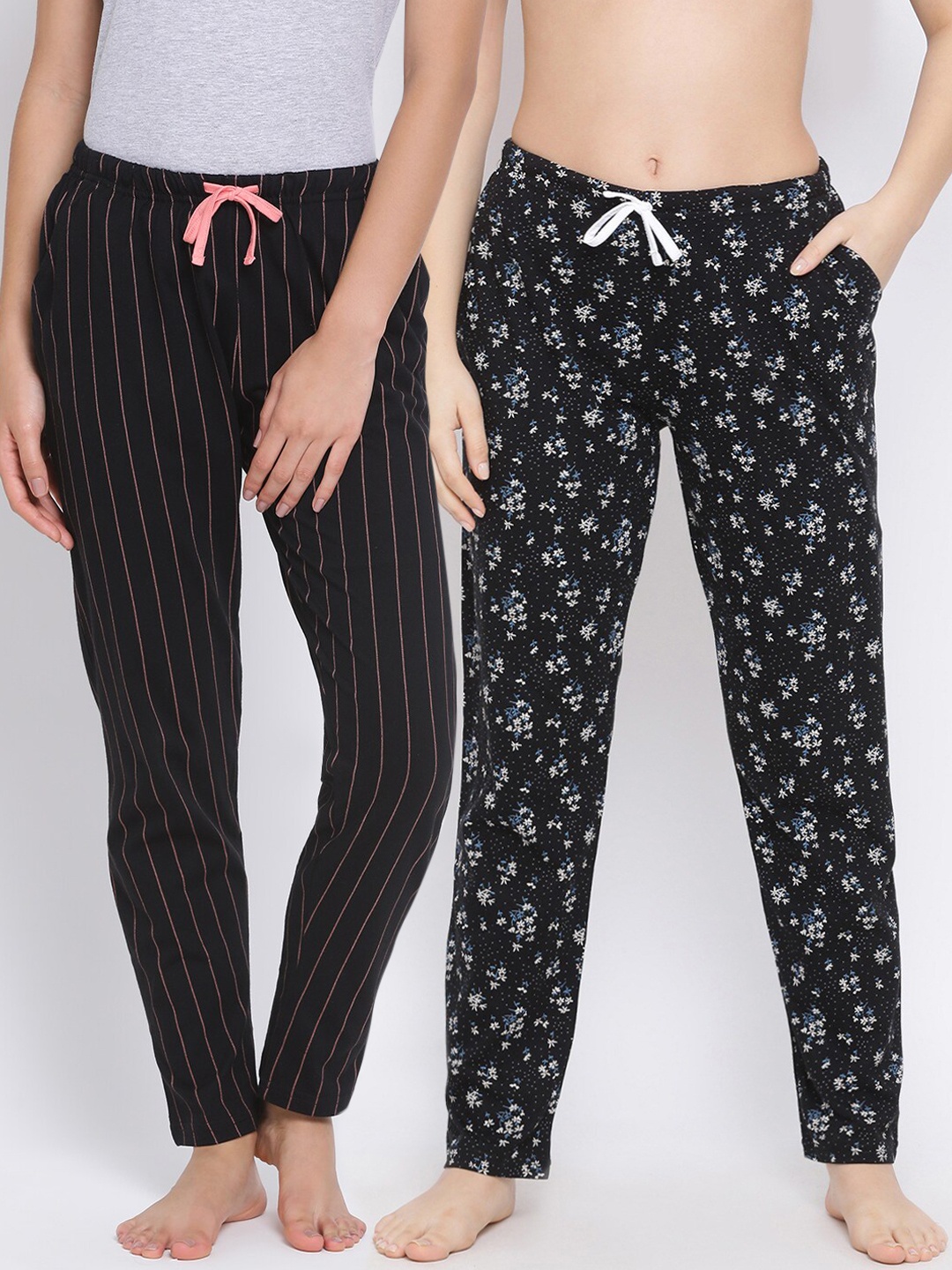 

Kanvin Women Pack Of 2 Printed Cotton Lounge Pants, Black