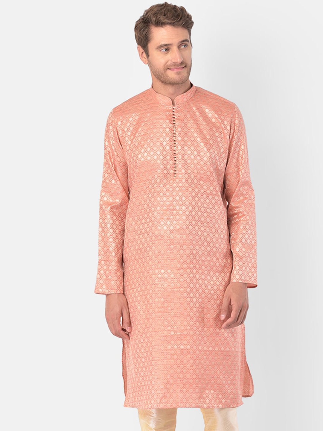 

DEYANN Men Orange Woven Design Kurta