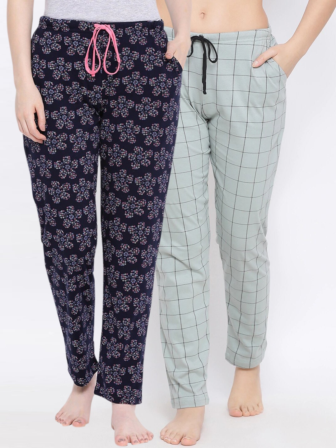 

Kanvin Women Pack Of 2 Printed Cotton Lounge Pants, Navy blue