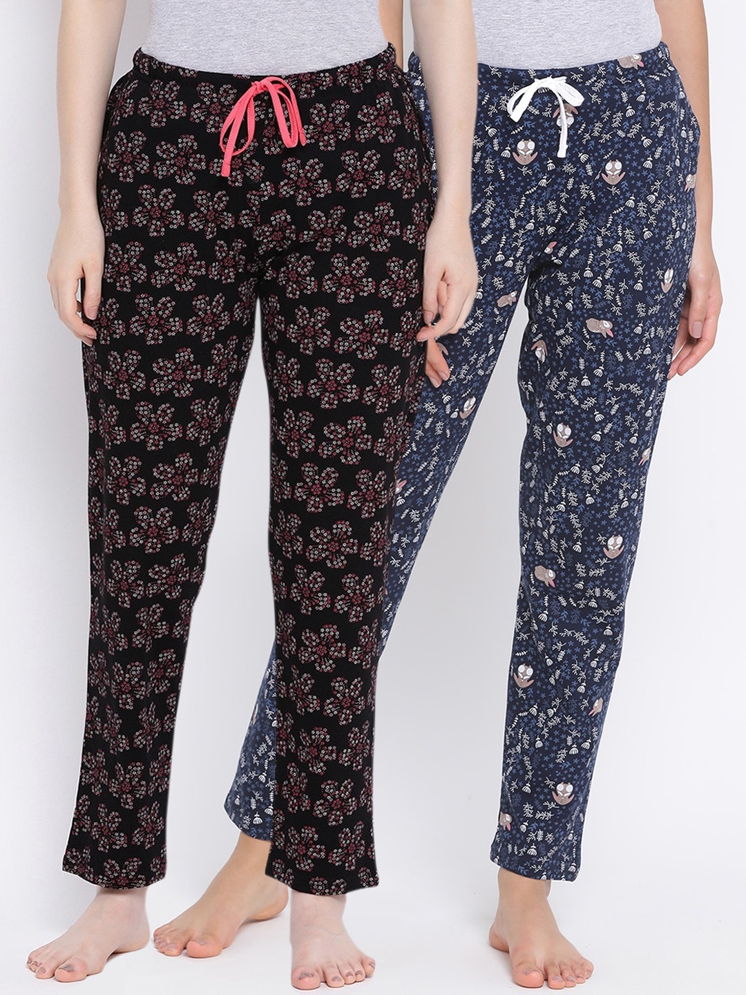 

Kanvin Women Pack Of 2 Printed Cotton Lounge Pants, Black
