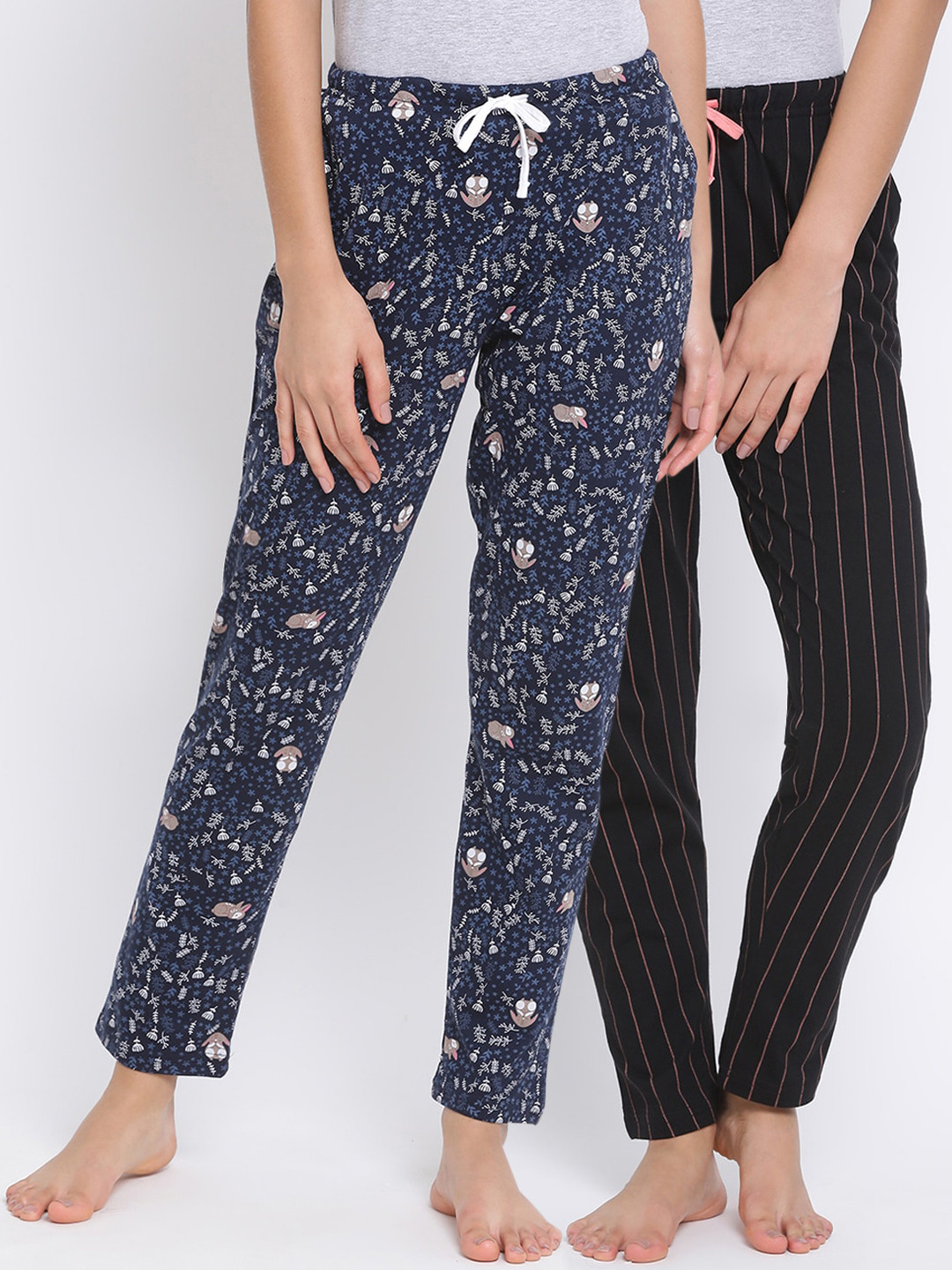 

Kanvin Women Pack Of 2 Printed Cotton Lounge Pants, Navy blue