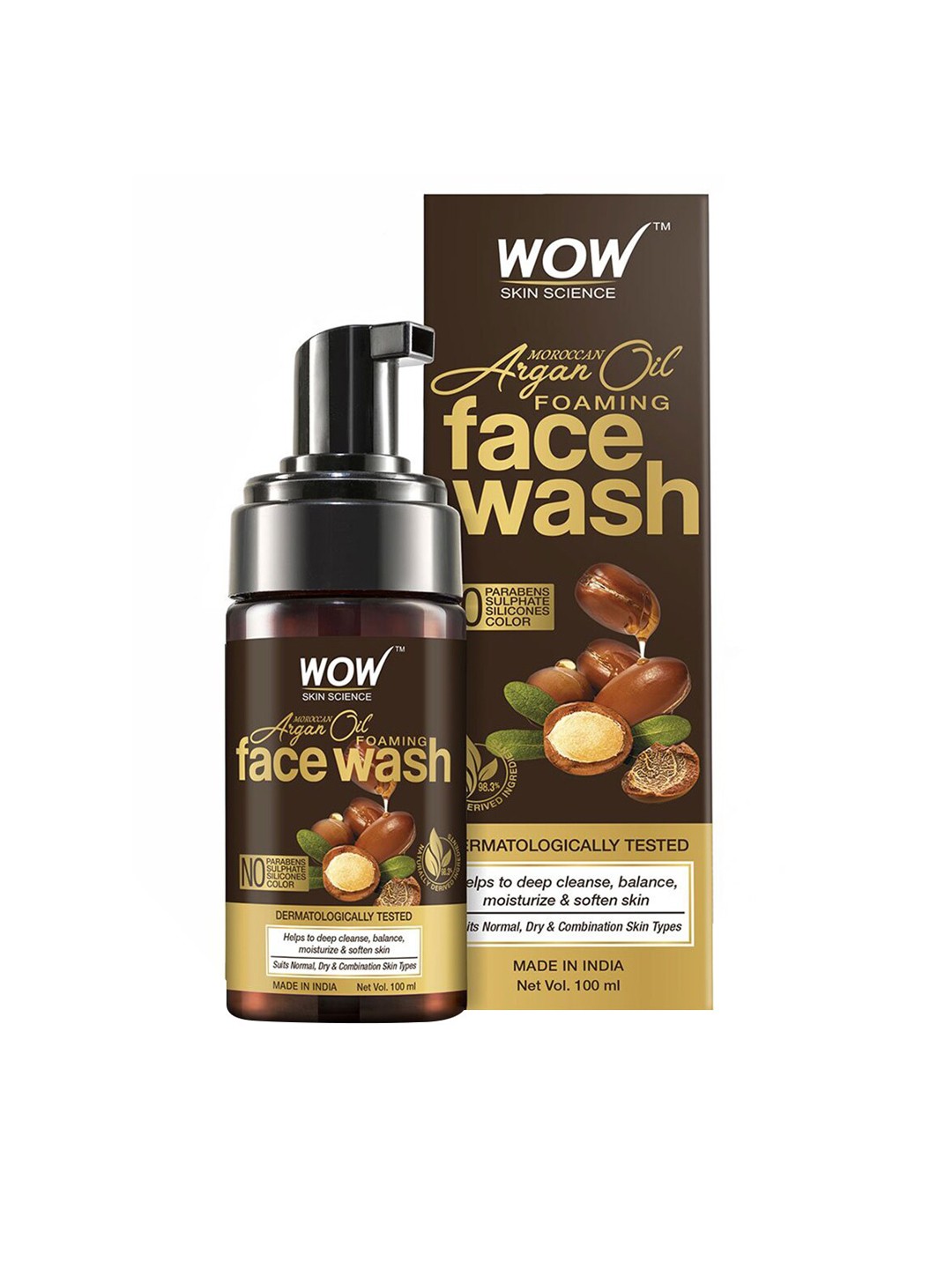 

WOW SKIN SCIENCE Unisex Moroccan Argan Oil Foaming Face Wash 100 ml, Brown