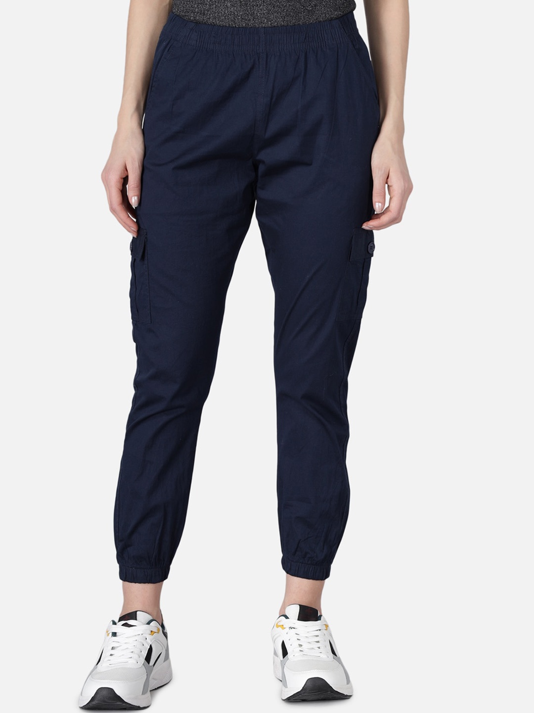 

The Dry State Women Navy Blue Regular Fit Solid Crop Cargo Joggers