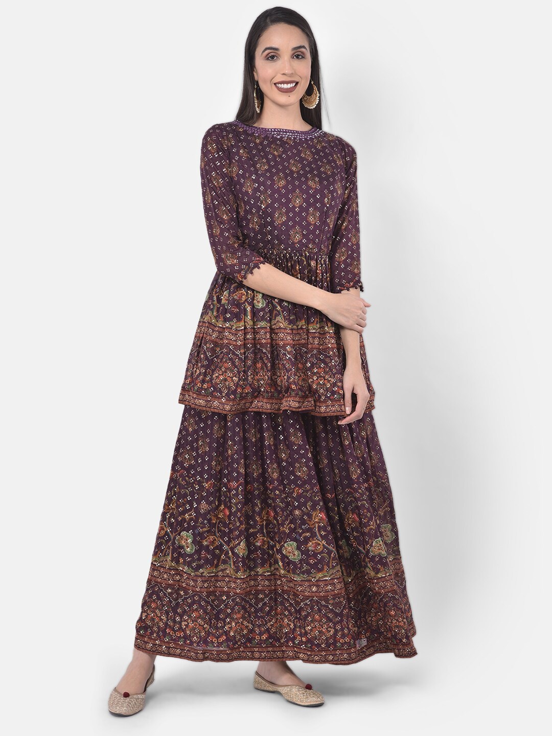 

Neerus Burgundy & Green Embellished Ready to Wear Lehenga & Blouse with Dupatta