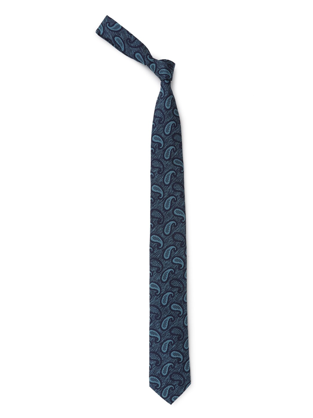 

Louis Philippe Navy Blue & Sea Green Woven Design Broad Tie