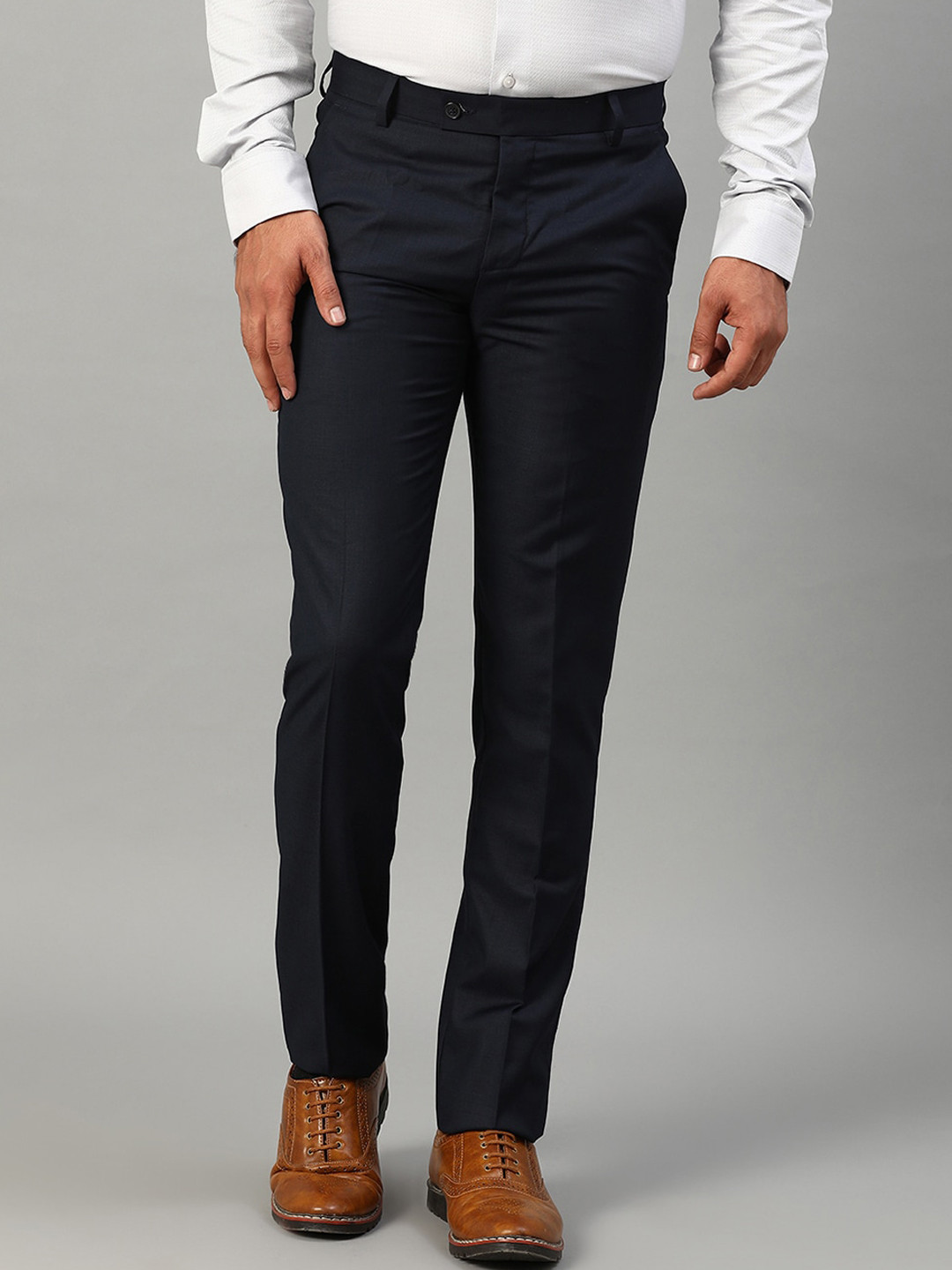 

HARSAM Men Navy Blue Regular Fit Solid Formal Trousers
