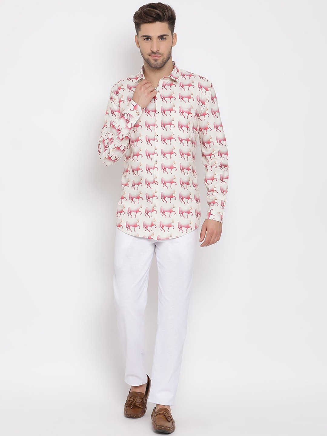

Hangup Men Red & White Self-Design Single-Breasted Three-Piece Linen Party Suit