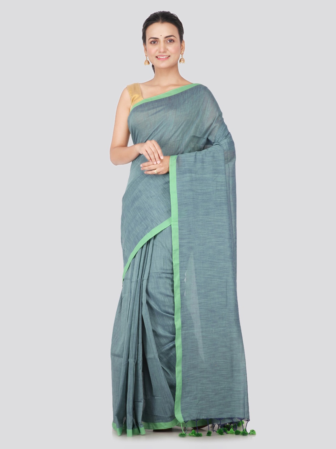 

PinkLoom Grey Pure Cotton Solid Handloom Sustainable Saree