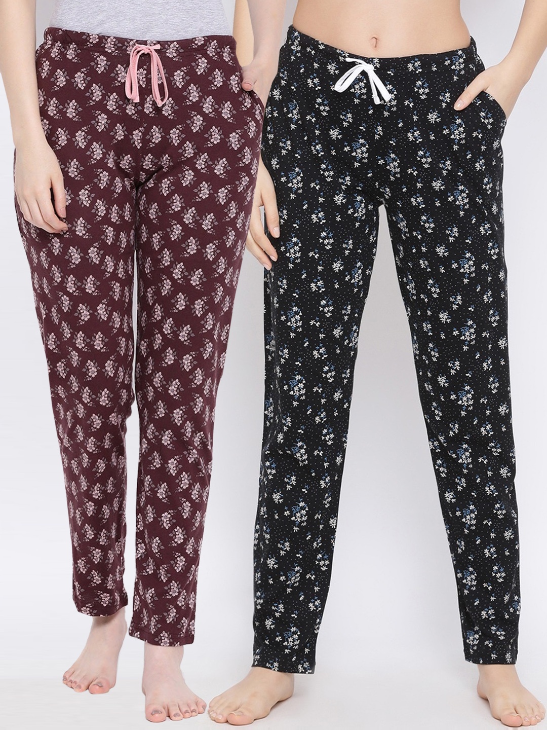 

Kanvin Women Pack of 2 Printed Pure Cotton Lounge Pants PJ1055+PJ1087, Brown