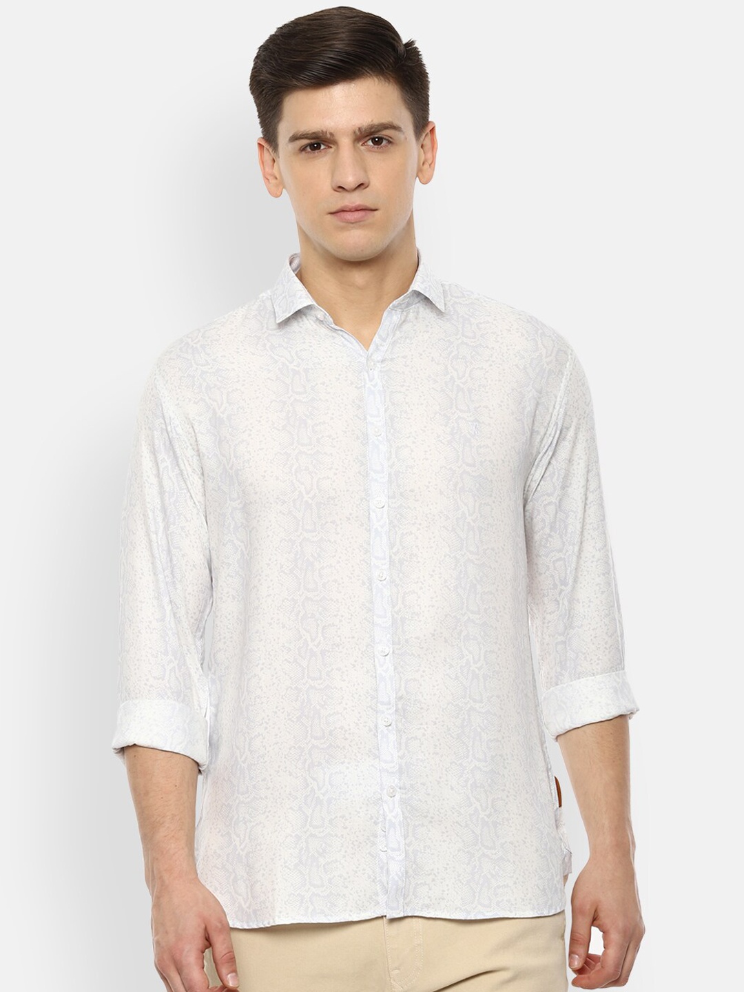 

V Dot Men White & Beige Slim Fit Printed Casual Shirt
