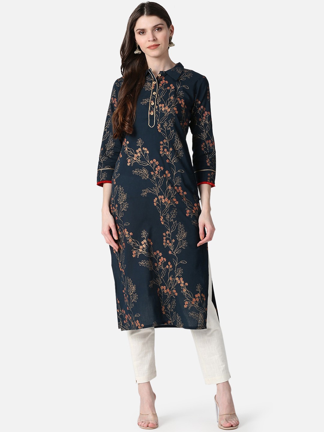 

AHIKA Women Navy Blue Floral Printed Kurta