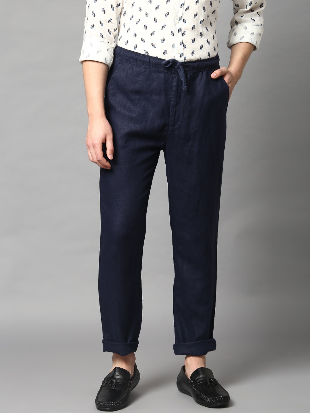 

HARSAM Men Navy Blue Slim Fit Solid Regular Trousers