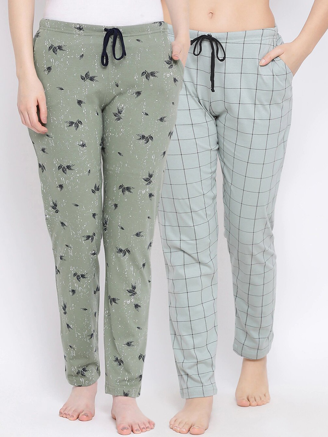 

Kanvin Women Pack Of 2 Printed Cotton Lounge Pants, Green