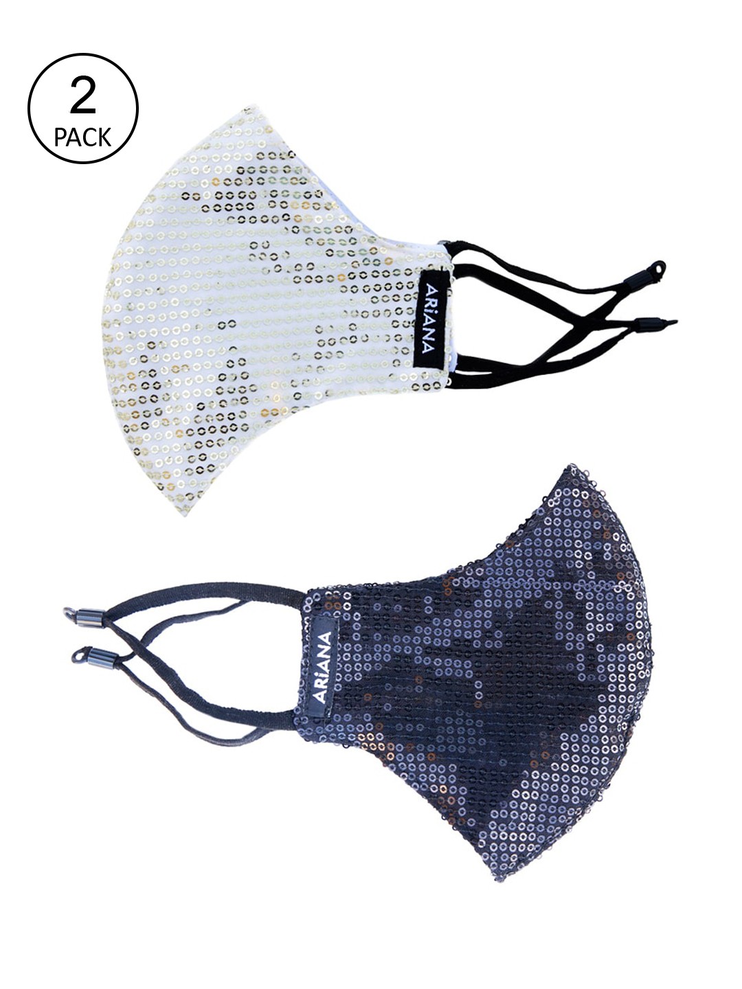 

Ariana Women Pack Of 2 Printed 2-Ply Outdoor Masks, Black