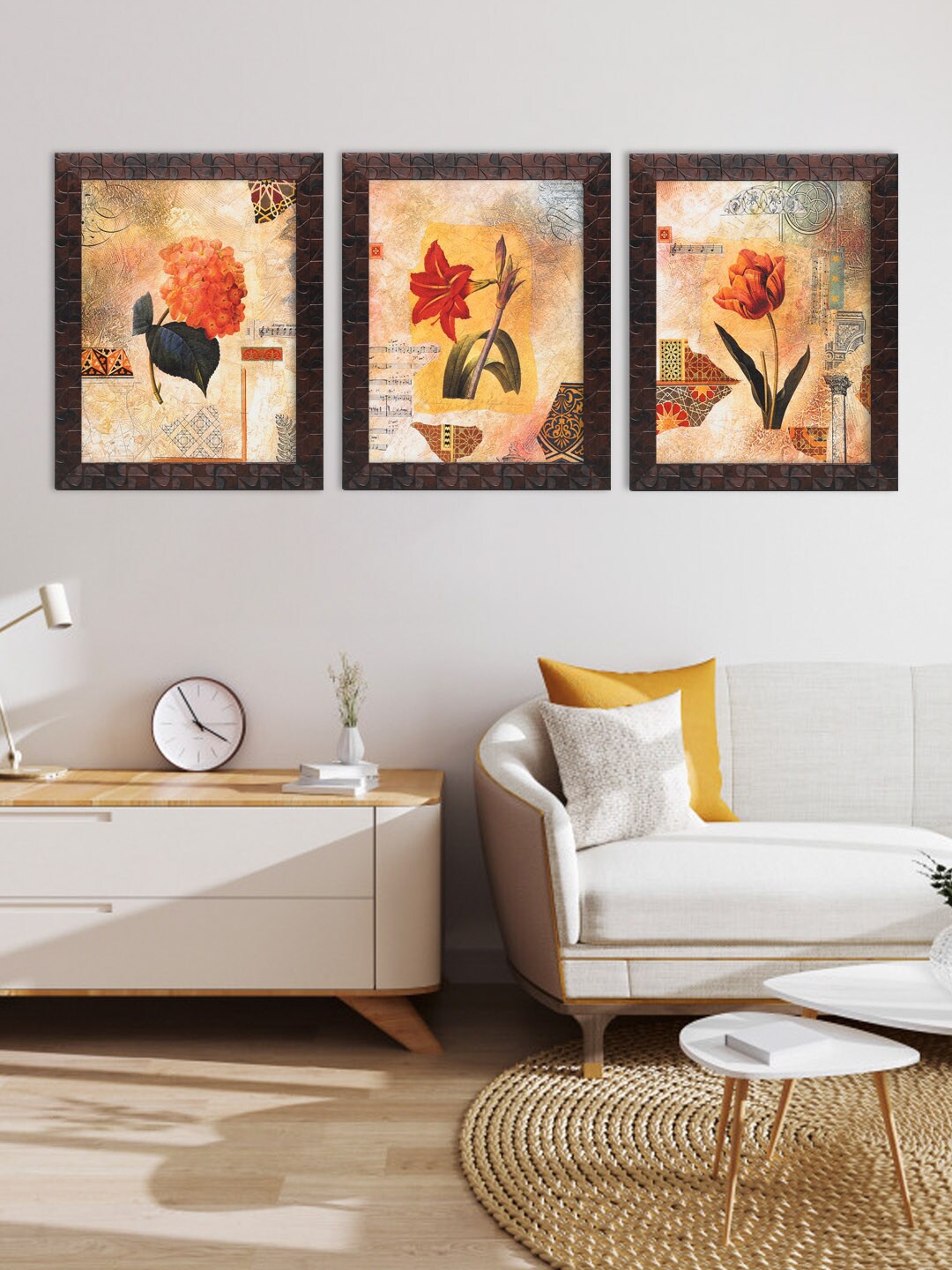 

Indianara Set of 3 Flowers Framed Art Prints, Beige
