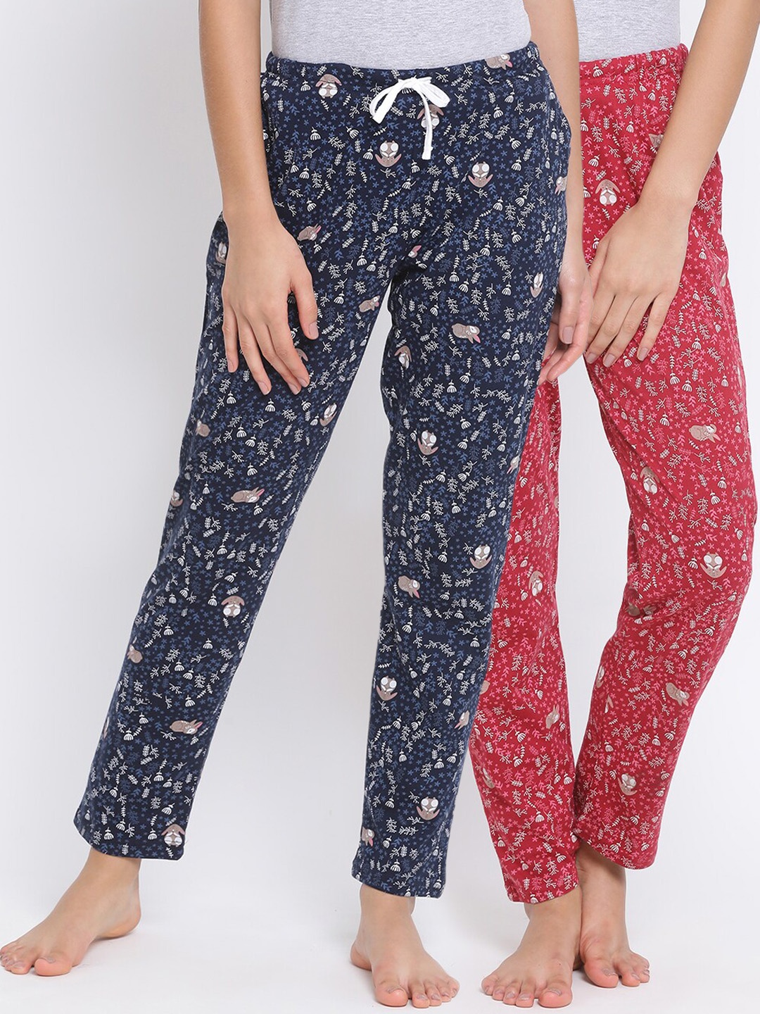 

Kanvin Women Pack Of 2 Printed Cotton Lounge Pants, Navy blue