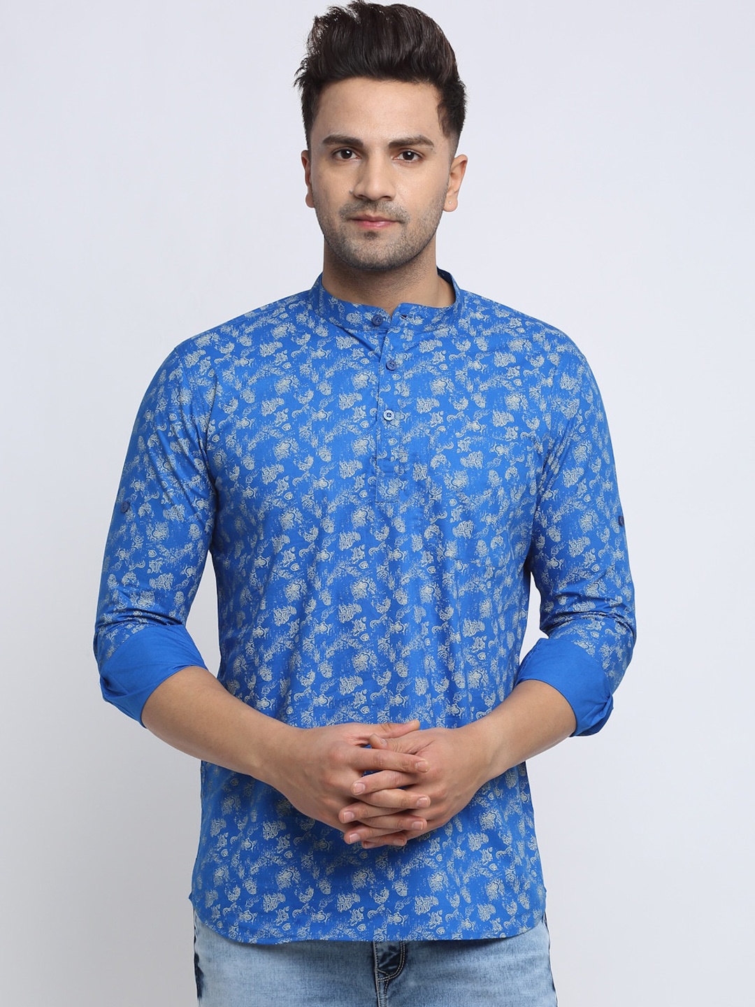 

NEUDIS Men Blue Printed Cotton Kurta