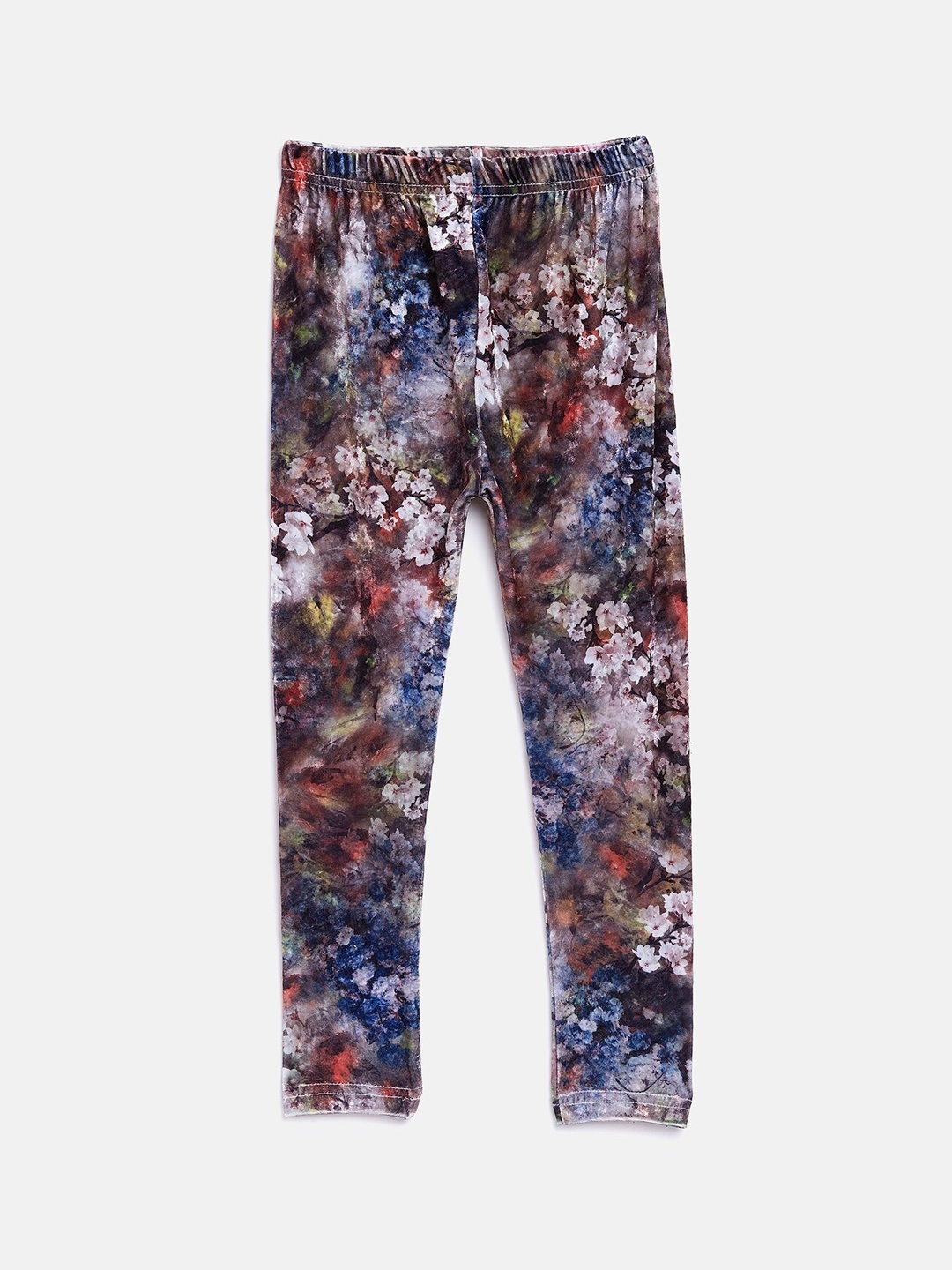 

Nins Moda Girls Grey & Blue Printed Ankle-Length Velvet Leggings