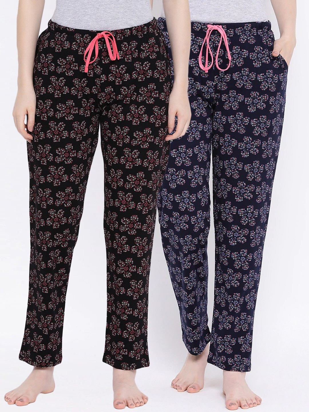 

Kanvin Women Pack Of 2 Printed Cotton Lounge Pants, Navy blue