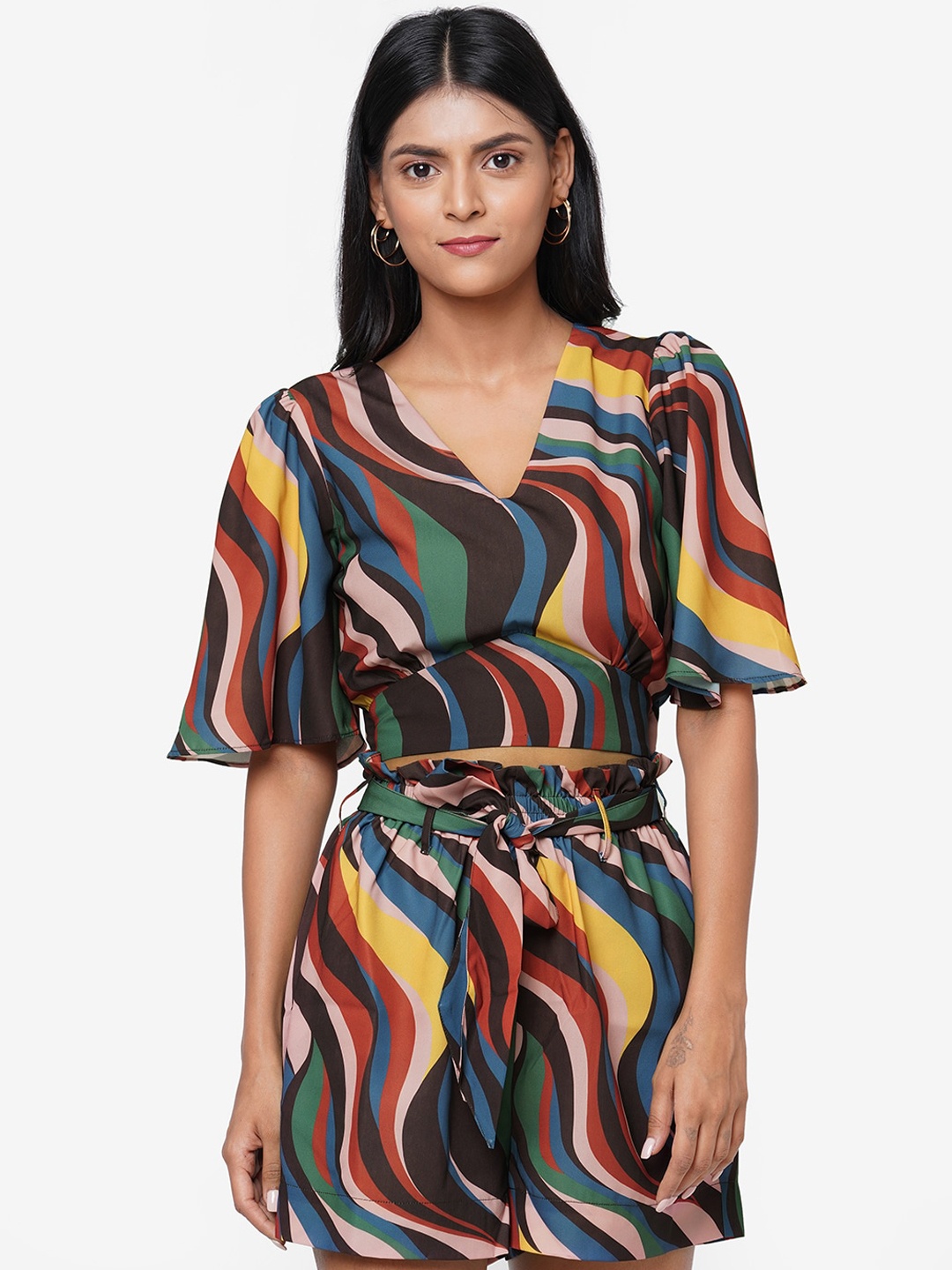 

20Dresses Multicoloured Striped Cinched Waist Crop Top, Multi