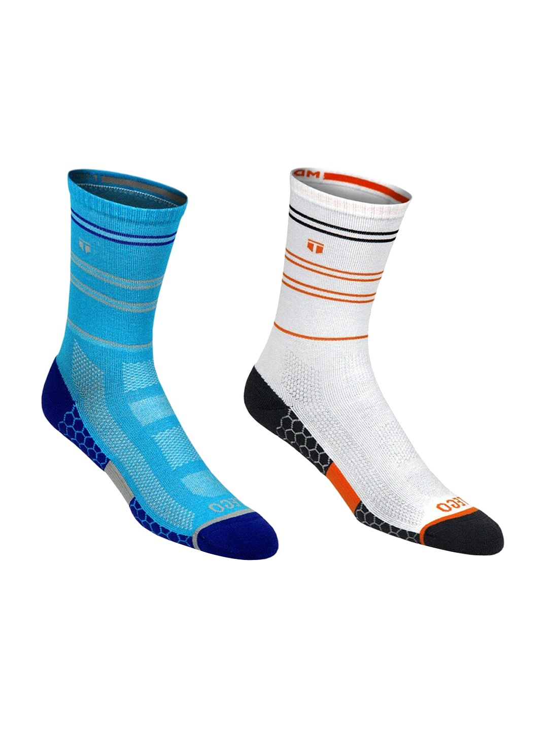

TEGO Unisex Pack Of 2 White & Blue Patterned Cotton Calf-Length Socks