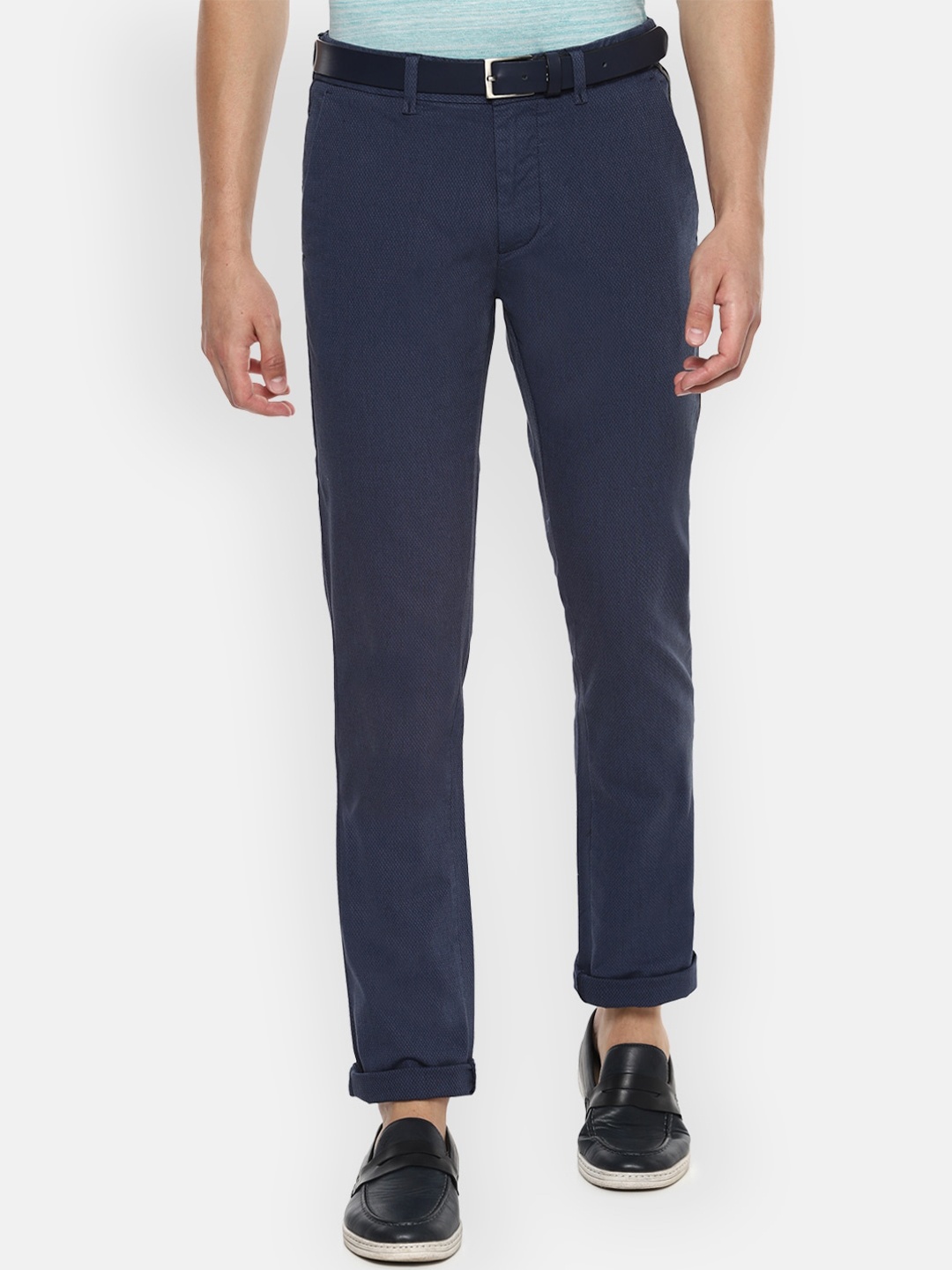 

V Dot Men Navy Blue Slim Fit Solid Regular Trousers