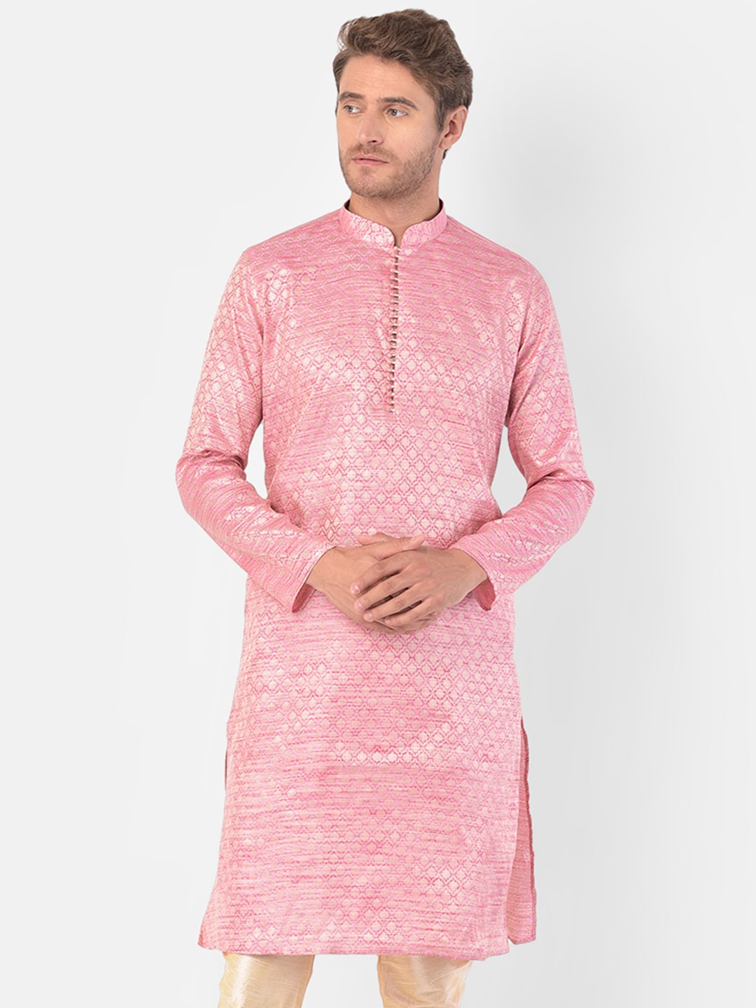 

DEYANN Men Pink Woven Design Kurta