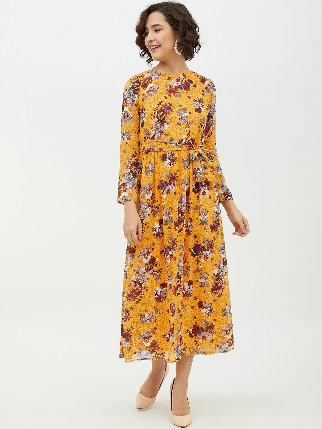 

StyleStone Women Mustard Yellow & Maroon Printed Maxi Dress