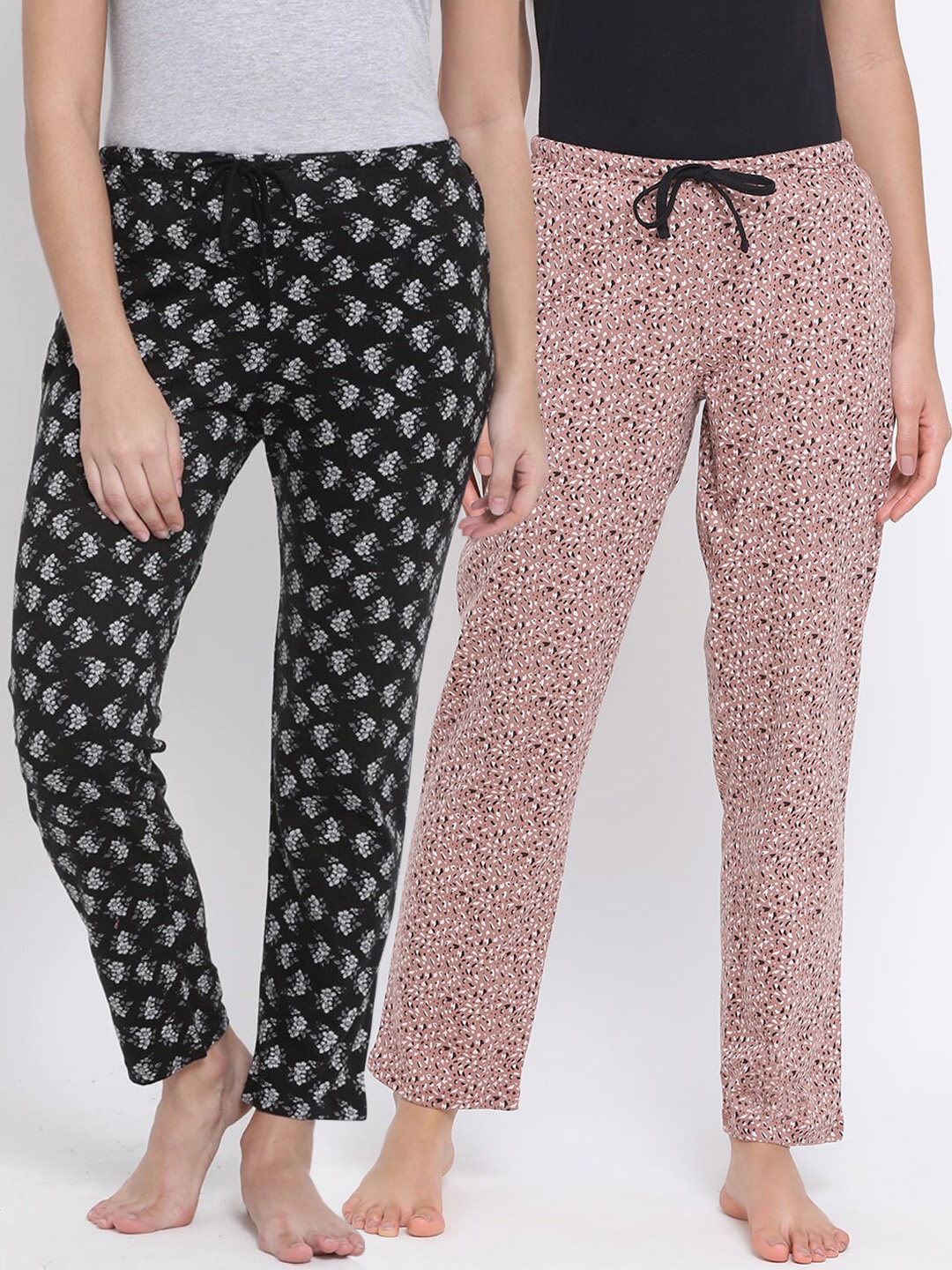 

Kanvin Women Pack Of 2 Printed Pure Cotton Lounge Pants, Pink