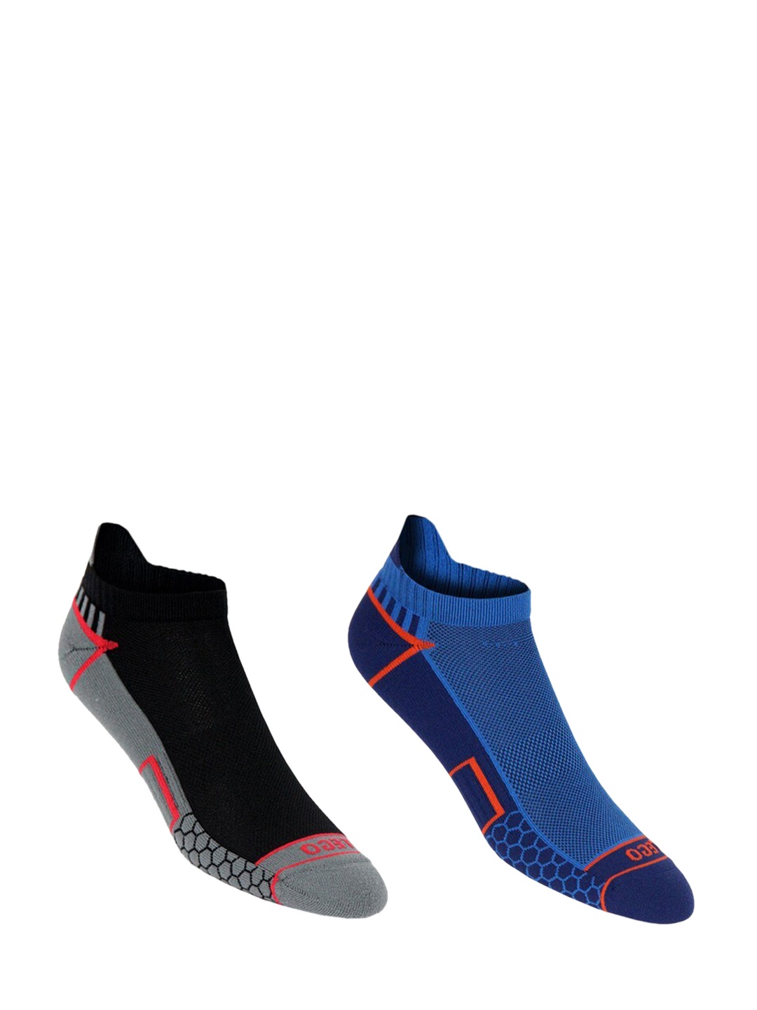 

TEGO Unisex Pack Of 2 Blue & Black Cotton No Show Ankle-Length Socks