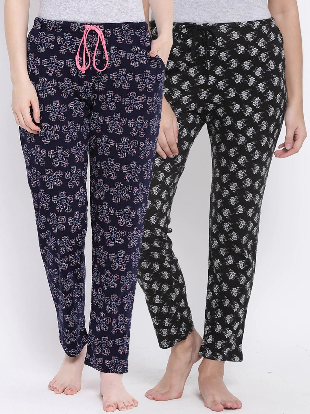 

Kanvin Women Pack Of 2 Printed Cotton Lounge Pants, Navy blue