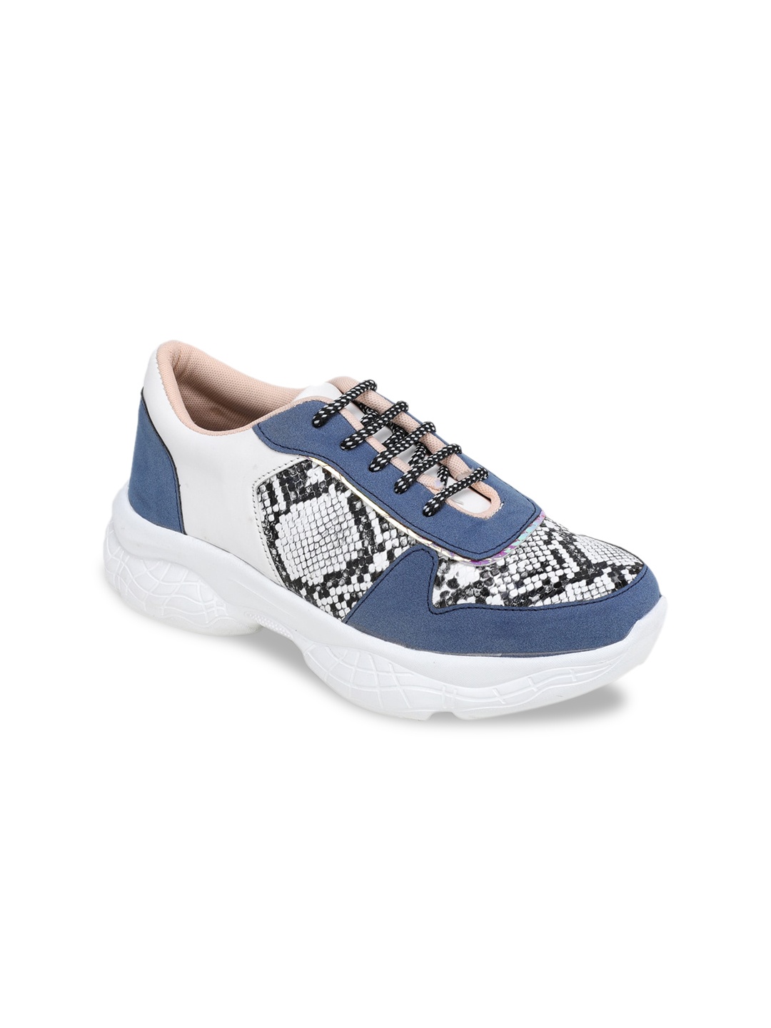 

TRASE Women White & Blue Printed Sneakers