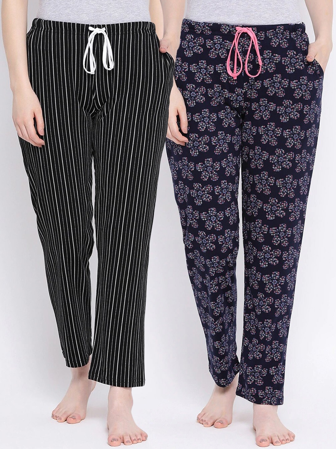 

Kanvin Women Pack Of 2 Printed Cotton Lounge Pants, Navy blue