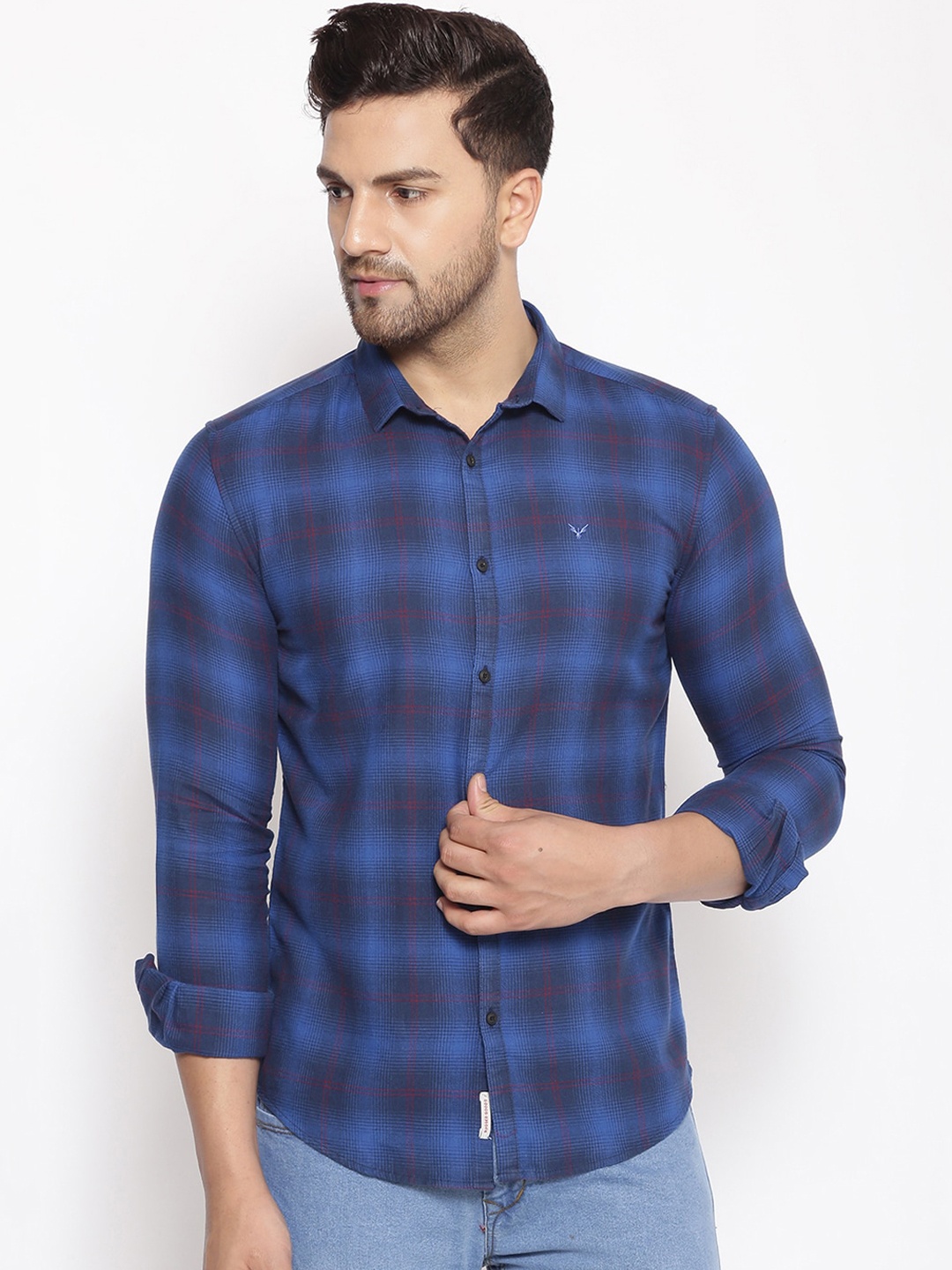 

SHOWOFF Men Blue & Red Cotton Classic Slim Fit Checked Casual Shirt