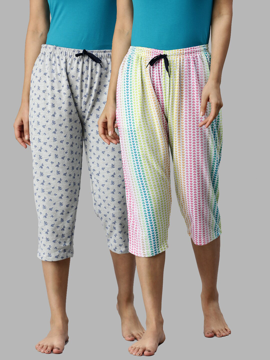 

Kryptic Women Pack of 2 Printed Regular Fit Cotton Capris, Grey