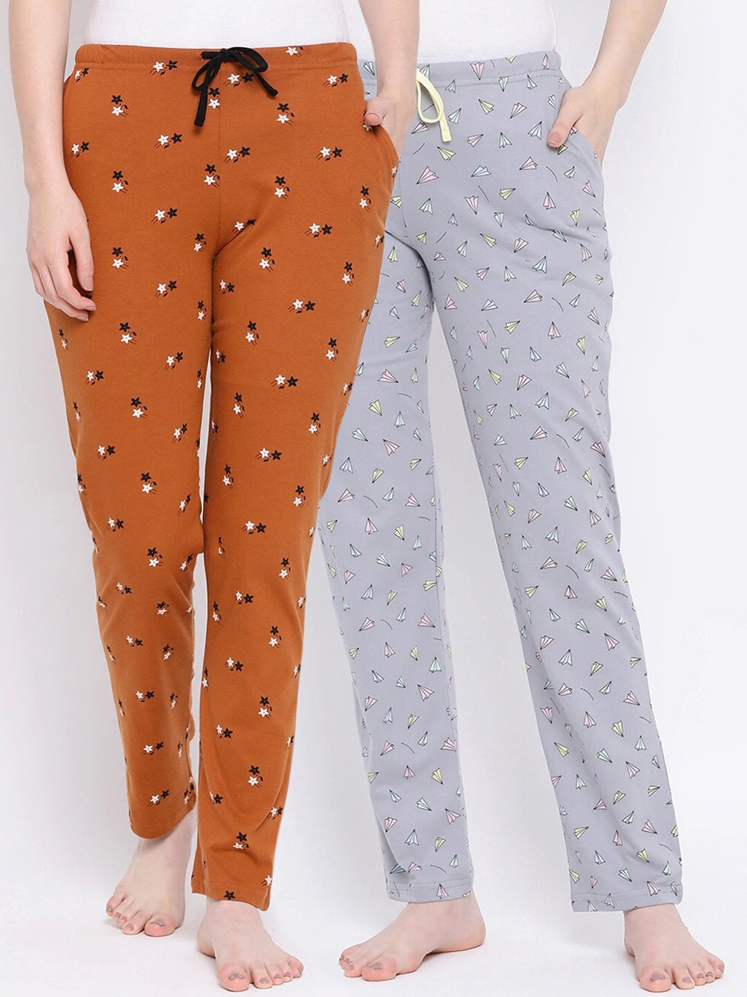 

Kanvin Women Pack Of 2 Printed Cotton Lounge Pants, Grey