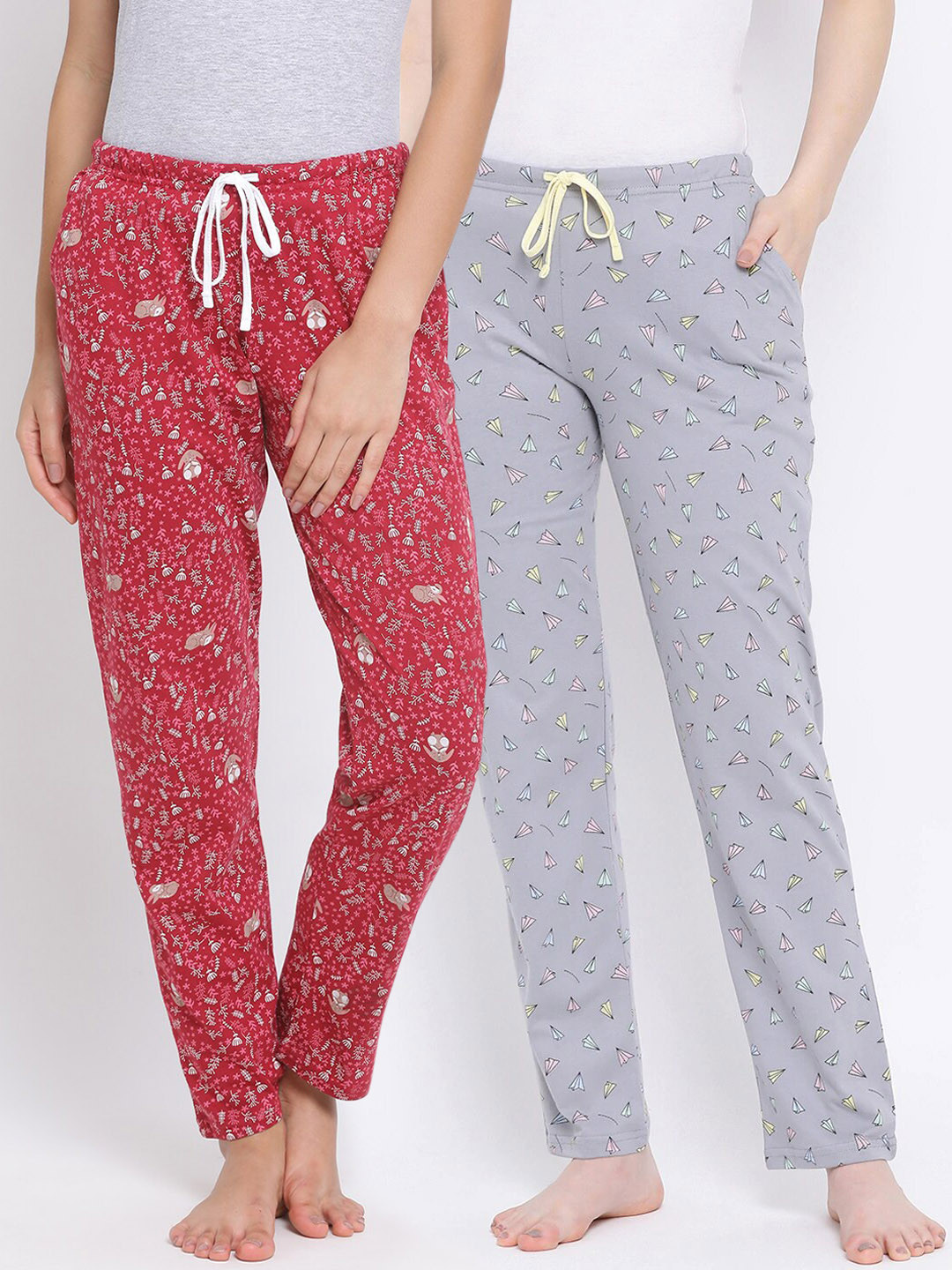

Kanvin Women Pack Of 2 Printed Cotton Lounge Pants, Grey