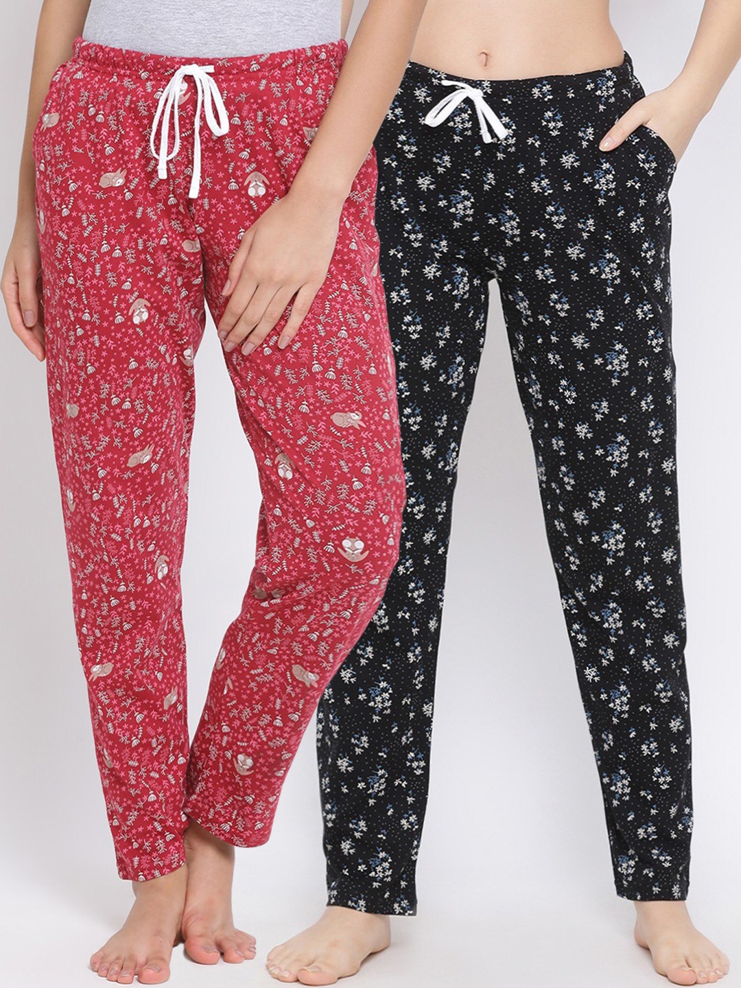 

Kanvin Women Pack Of 2 Printed Cotton Lounge Pants, Black