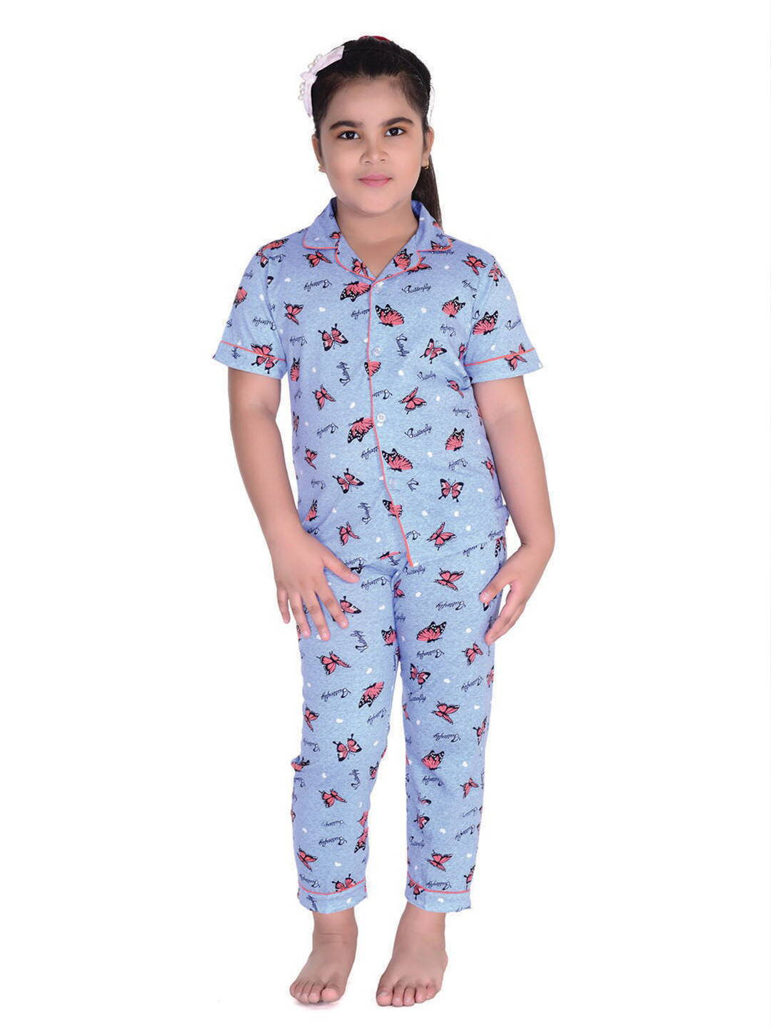 

Zoom Minimondo Unisex Kids Blue & Pink Printed Cotton Night Suit