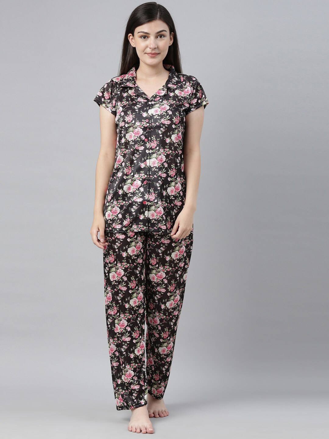 

Bailey sells Women Black & Pink Printed Satin Night Suit