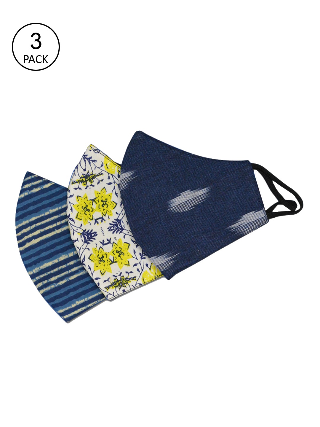 

Tossido Women Pack Of 3 Blue & White Printed 3-Ply Cloth Mask