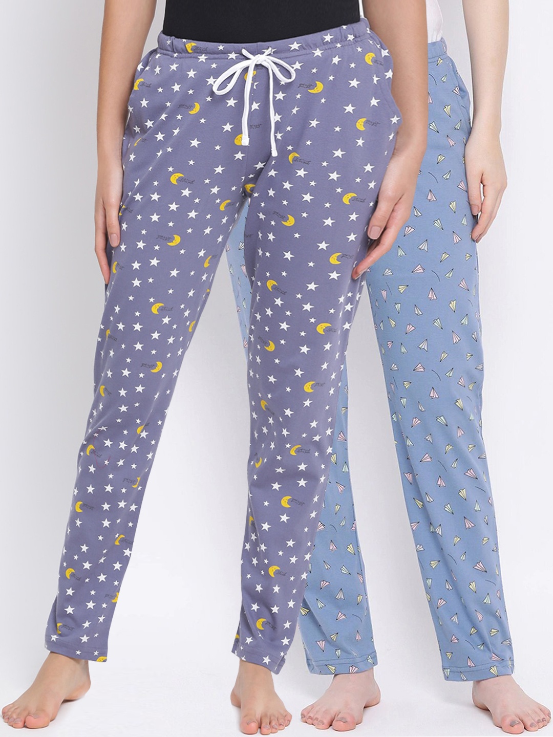 

Kanvin Women Pack Of 2 Printed Cotton Lounge Pants, Purple