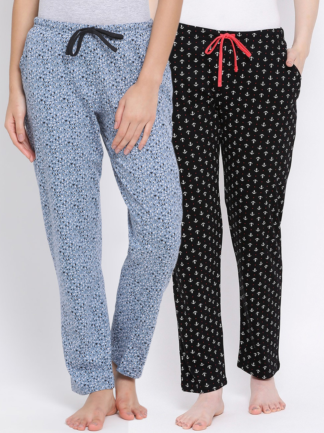 

Kanvin Women Pack Of 2 Printed Cotton Lounge Pants, Black