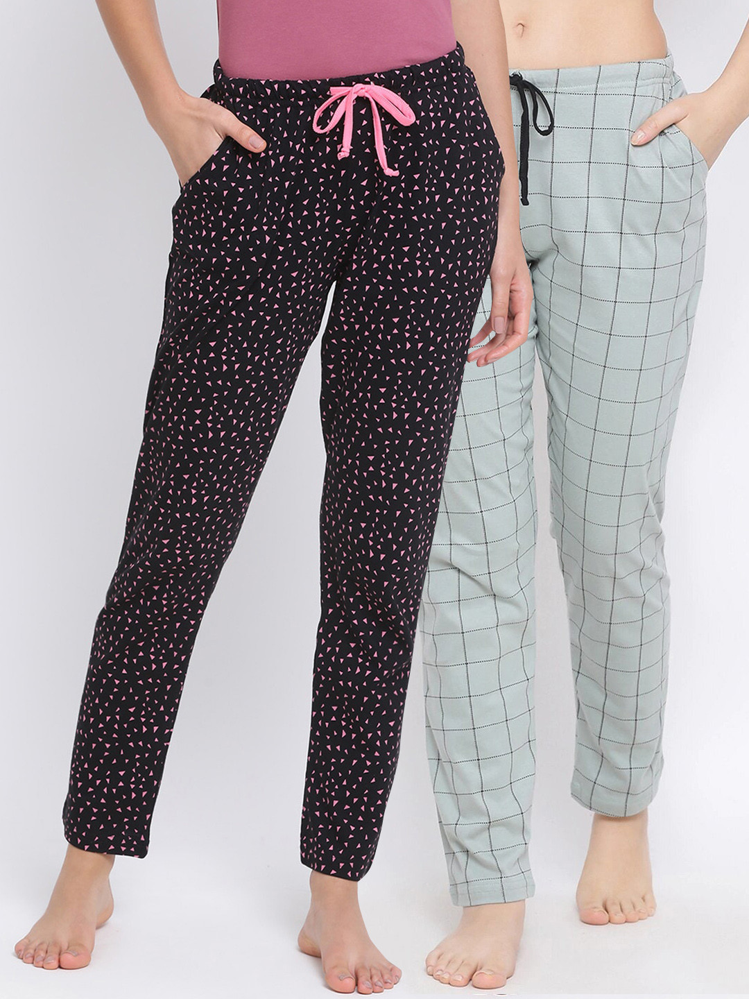 

Kanvin Women Pack Of 2 Printed Pure Cotton Lounge Pants, Black